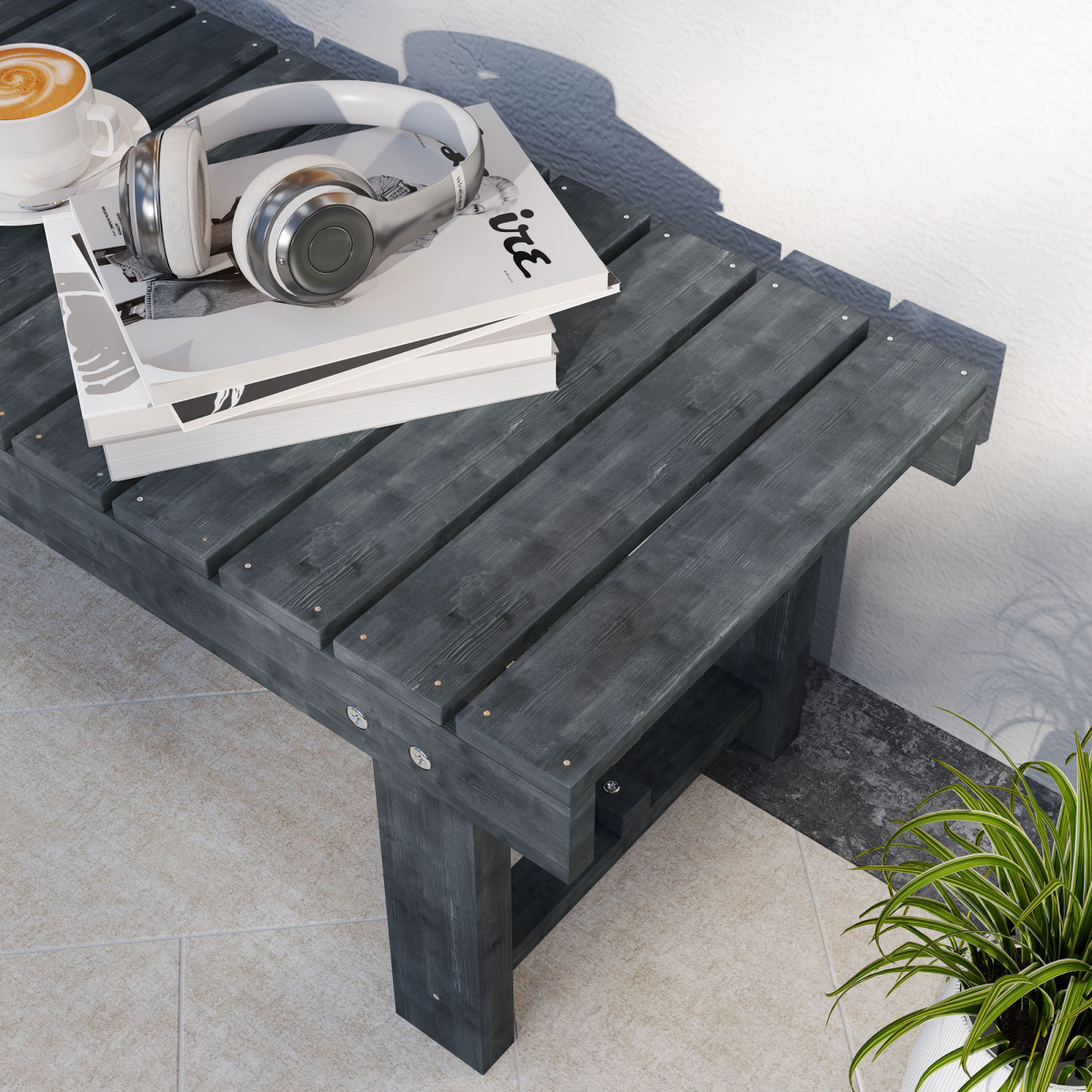 Outsunny 1.1m Outdoor Garden Bench for 2 People – Solid Fir Wood Patio Loveseat with Foot Bar, Grey