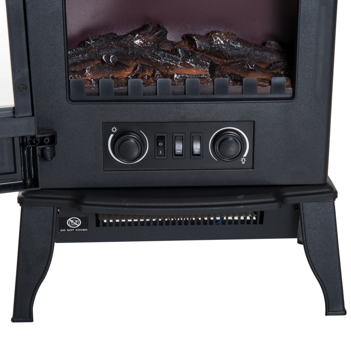HOMCOM Freestanding Electric Fireplace Stove Heater, 1000W/2000W with LED Charcoal Flame – Cast Metal