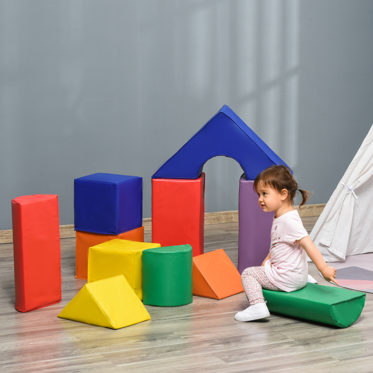 11-Piece Kids Soft Foam Puzzle Play Blocks Set – Learning Toddler Activity Toy in Mixed Shapes and Colours