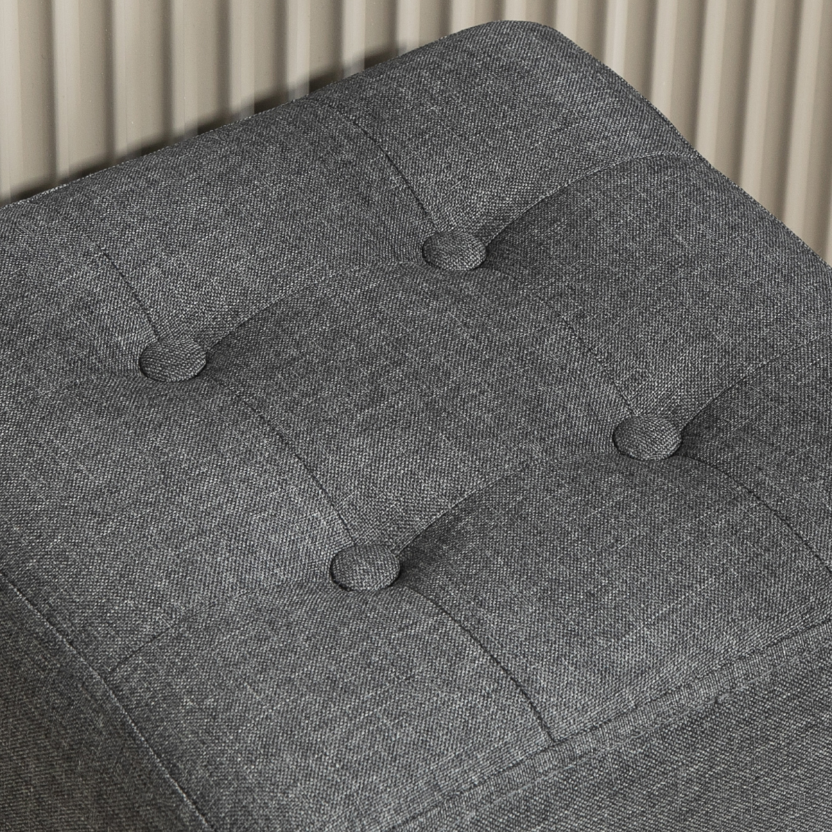 HOMCOM Small Square Footstool Ottoman with Padded Button-Tufted Seat and Side Pocket – Living Room, Grey