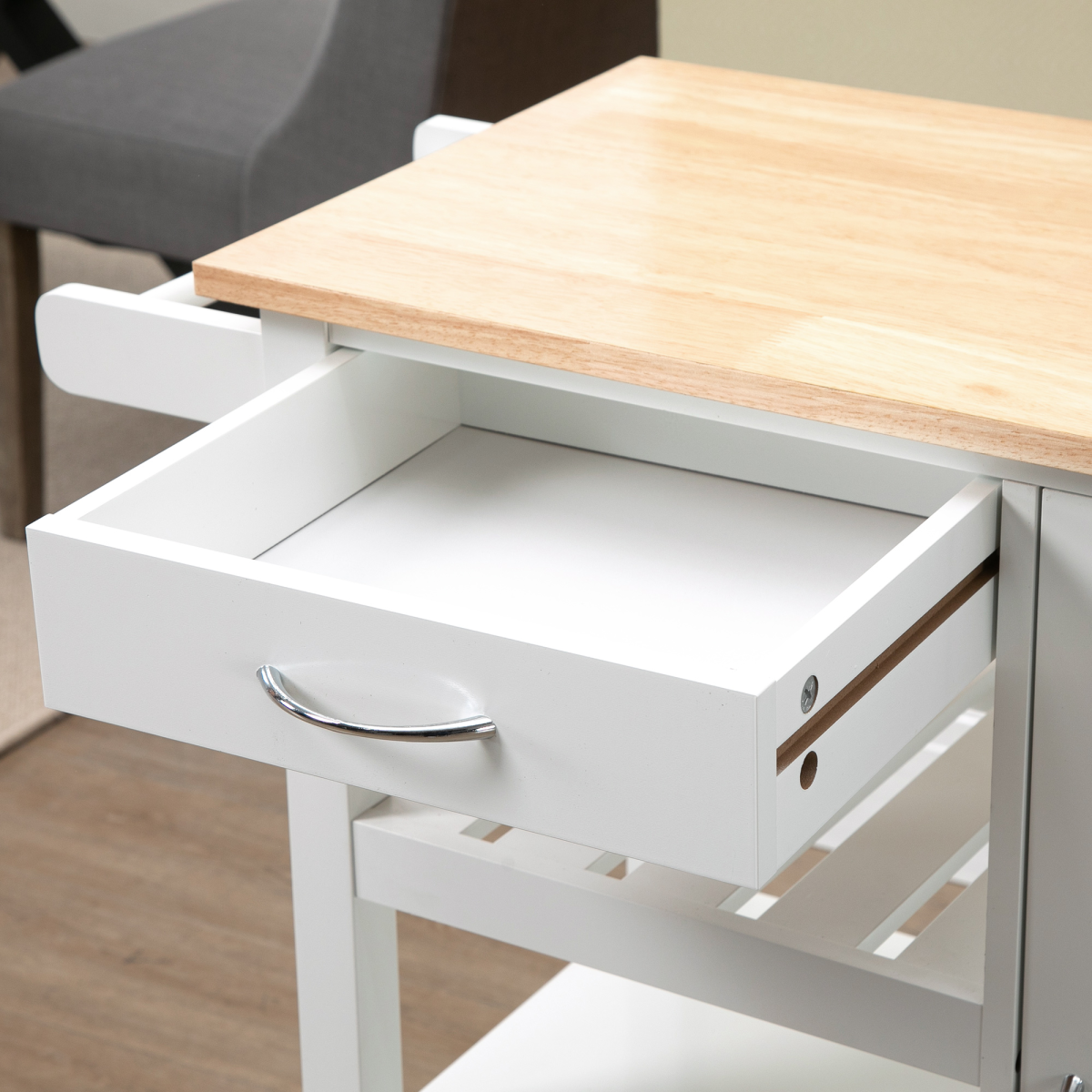 HOMCOM Kitchen Island Cart with Drawer, Cabinet, 3-Tier Open Shelves & Towel Rack – White