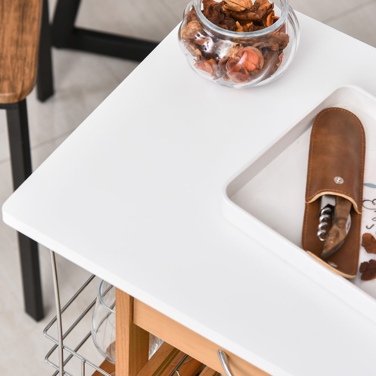 HOMCOM Multifunction Kitchen Island Trolley with Drawer, Side Racks & Castor Wheels – Brown