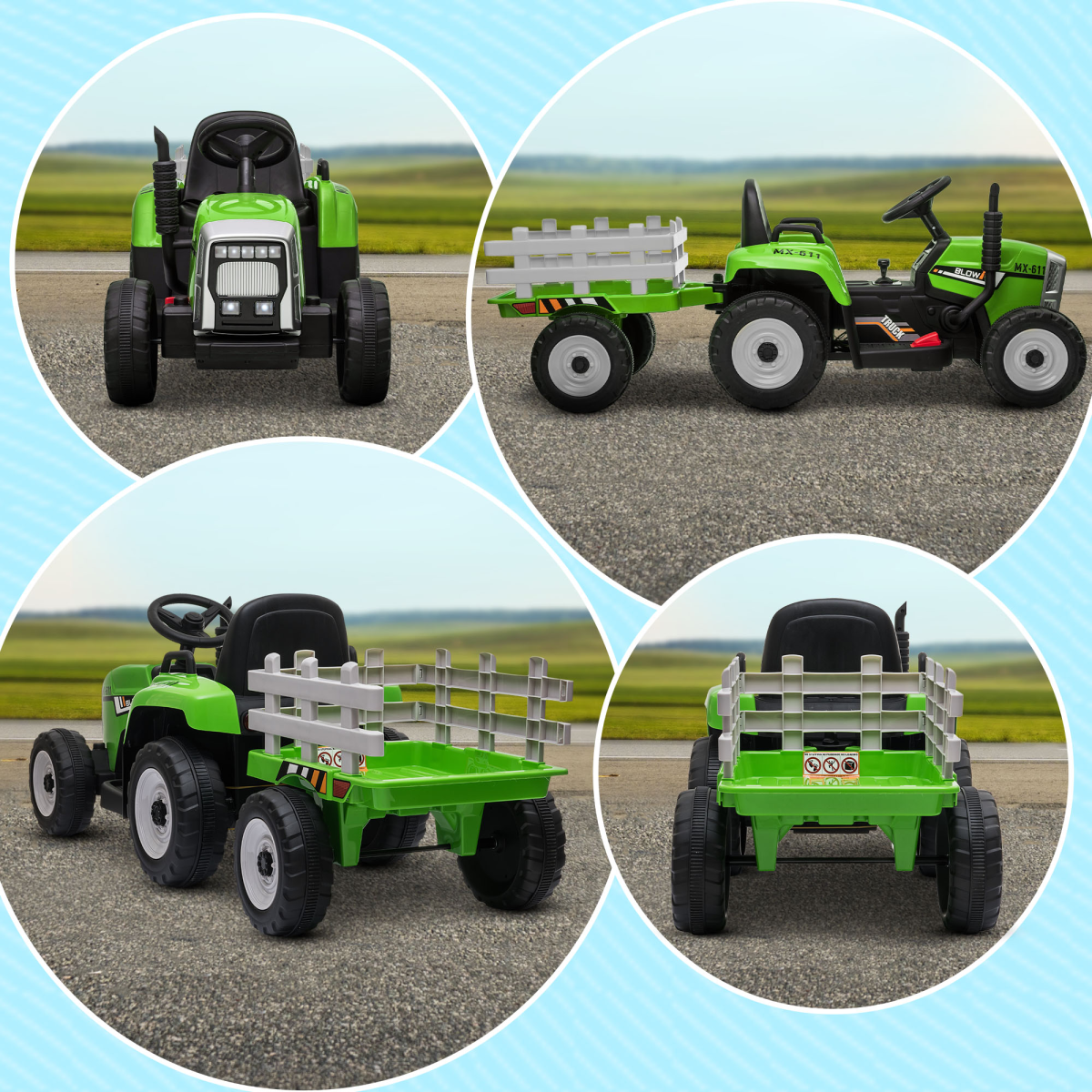 HOMCOM Ride-On Tractor with Detachable Trailer, Remote Control & Music – Kids Electric Toy, Green