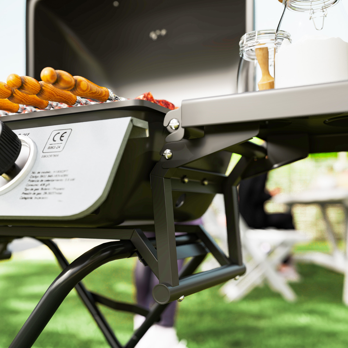 Outsunny Portable Foldable Gas Barbecue Grill with Lid and Thermometer, Two Burners – Suitcase BBQ, Black