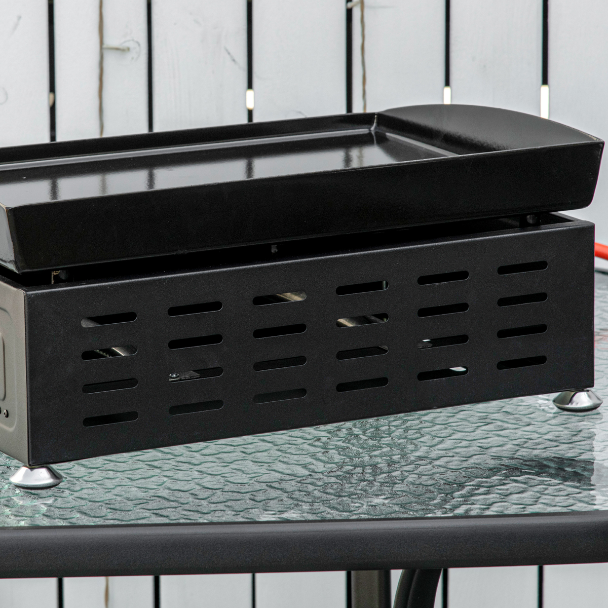 Outsunny Portable Gas Plancha BBQ Grill with 2 Stainless Steel Burners, 6kW – Non-Stick Hotplate & Grease Box