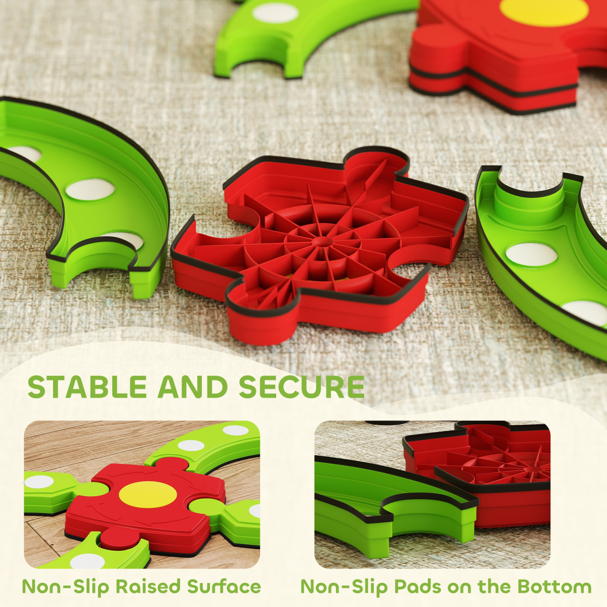 AIYAPLAY Kids Stepping Stones Balance Beam – Modular Indoor Outdoor Sensory Toy for Ages 3-8, Green
