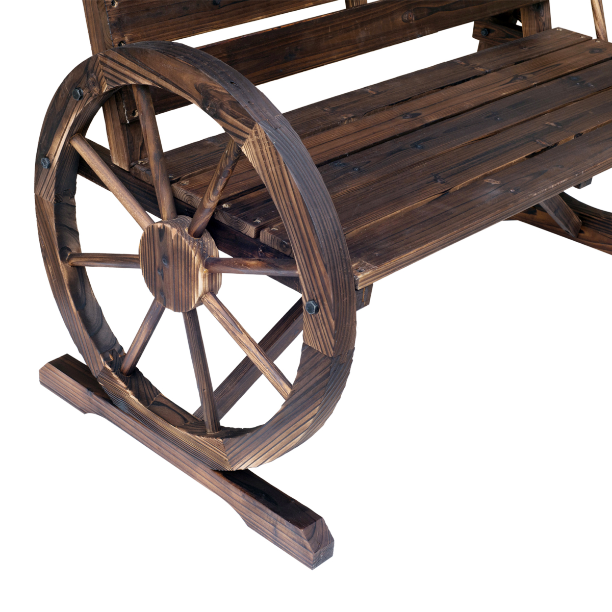 Outsunny Wagon Wheel Wooden Garden Bench with High Back & Armrests – 2-Seater Outdoor Loveseat, Brown