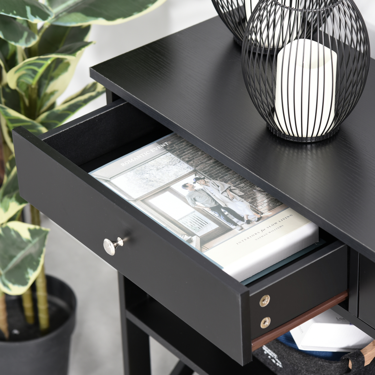 Console Table with Open Shelf & 2 Storage Drawers – Hallway and Office Storage Table, Black
