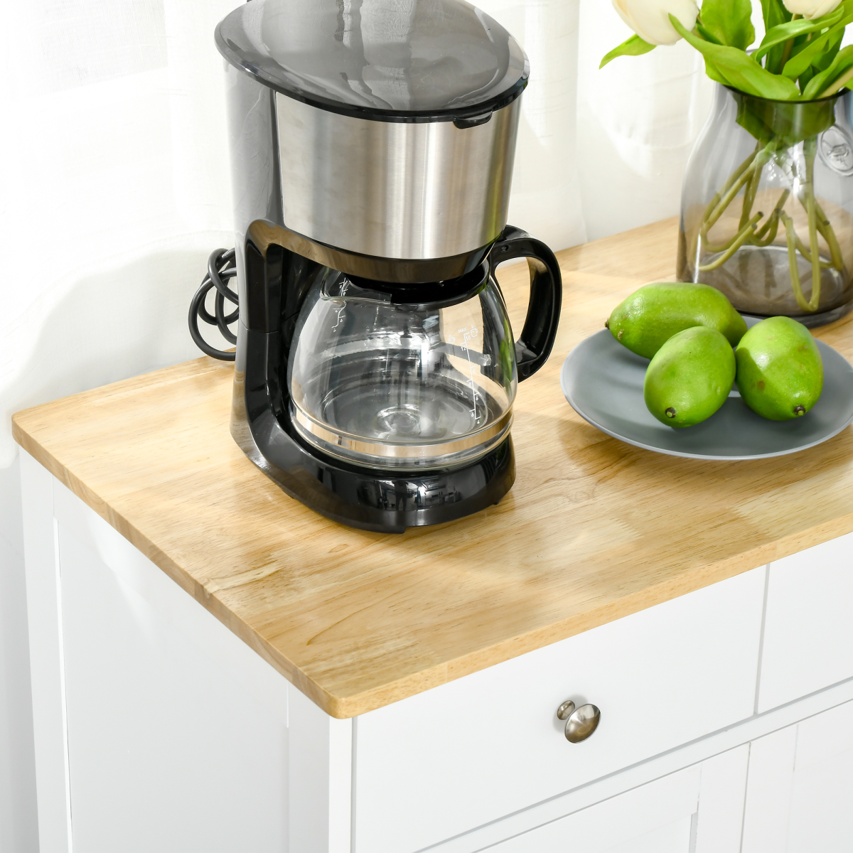 HOMCOM Rubberwood Top Kitchen Island Cupboard with Adjustable Shelf – Kitchen Storage and Side Cabinet