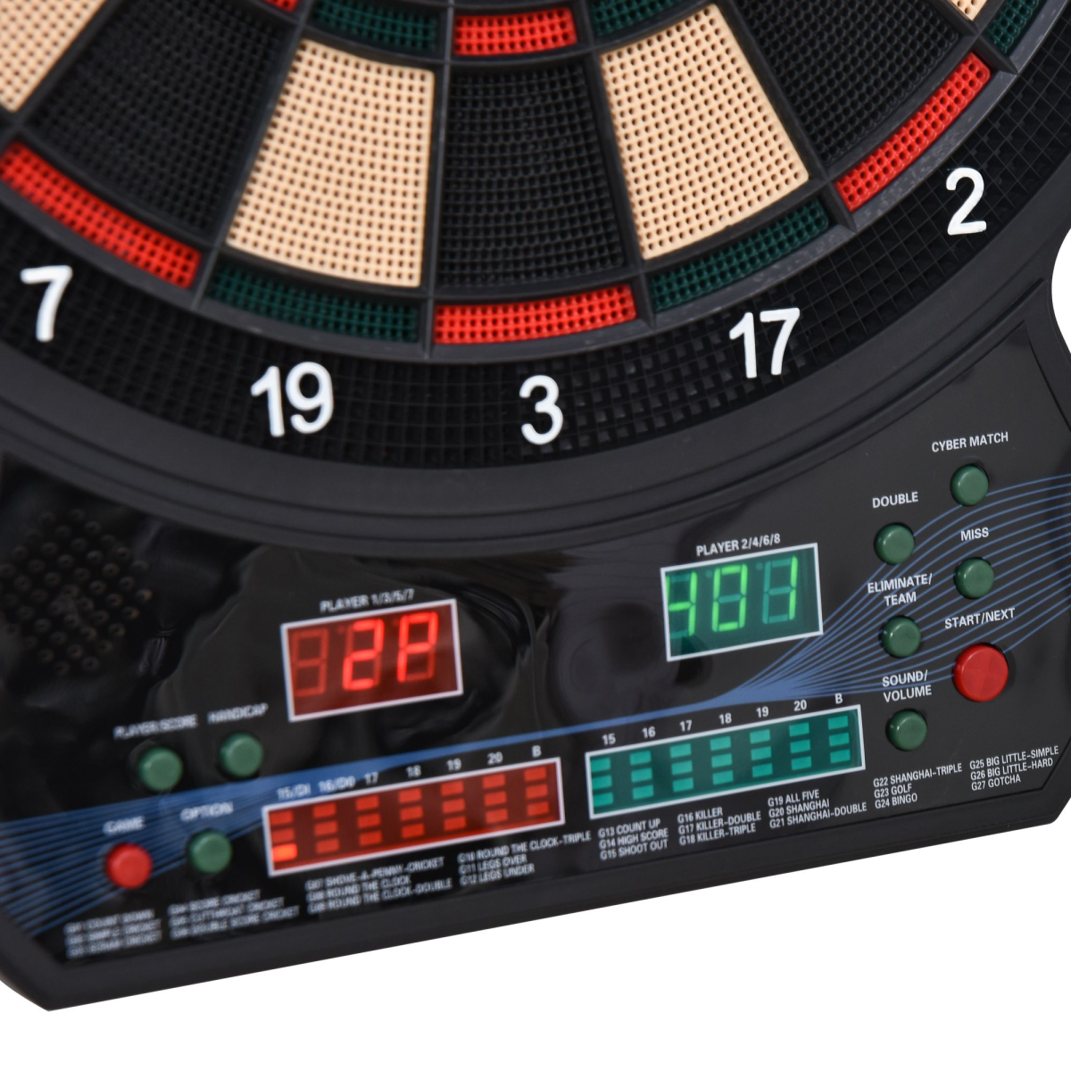 HOMCOM Electronic Dartboard with LED Digital Scoring, 27 Games & 12 Soft Darts – Ready-to-Play, Up to 8 Players