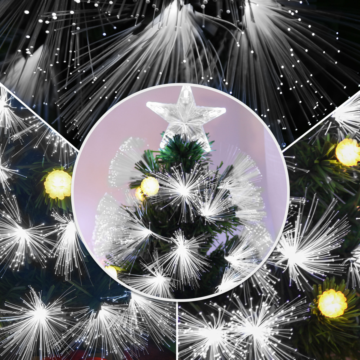 HOMCOM 5ft White Light Christmas Tree with 180 Lights, Star Topper and Tri-Base – Pre-Lit Home Decoration