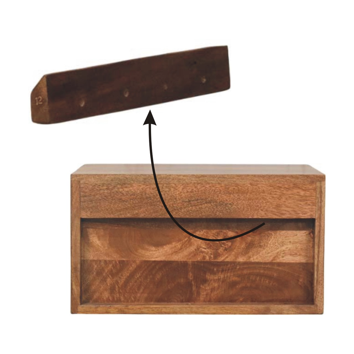 Artisan Furniture Solid Wood Arno Wall-Mounted Nightstand with Carved Drawer and Open Shelf – Golden Teak