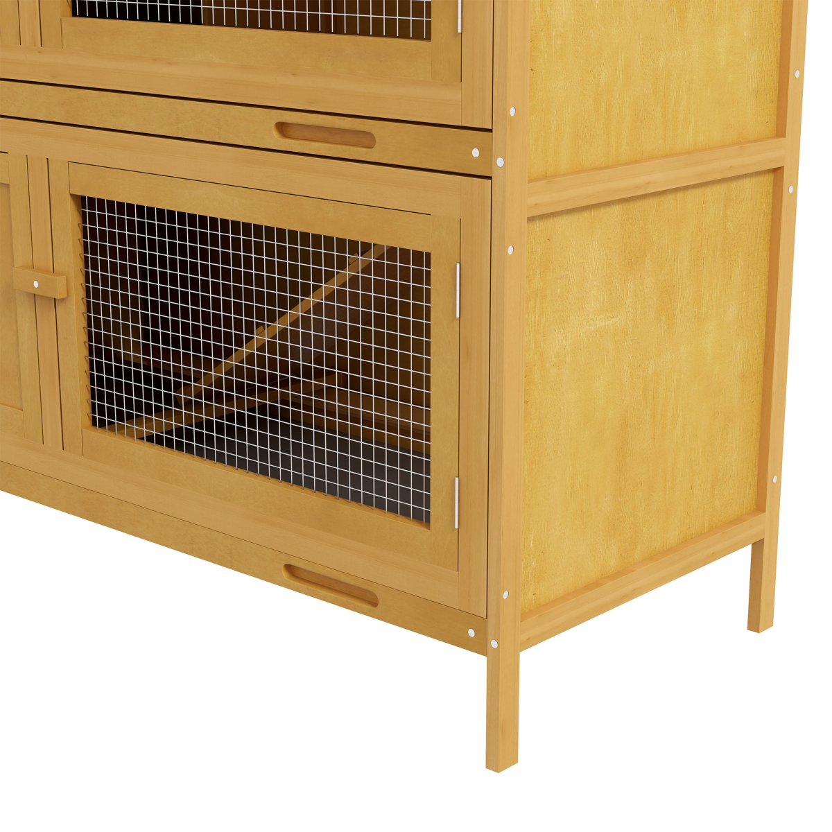PawHut Double Decker Wooden Rabbit Hutch with Ramp, Trays and Asphalt Roof – Outdoor Bunny Cage, Yellow
