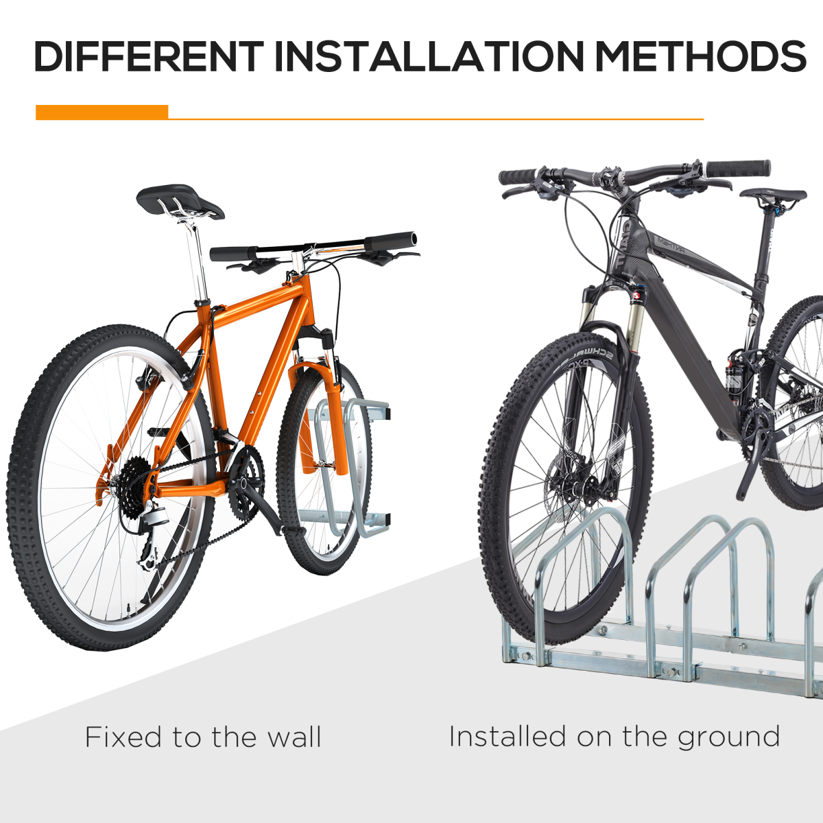HOMCOM 5 Bike Parking Rack, Galvanised Steel Floor or Wall Mounted Cycle Storage Stand – Garage & Shed