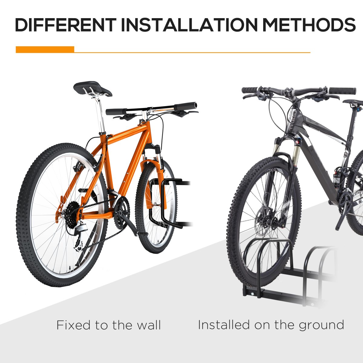 HOMCOM 3-Bike Parking Rack, Galvanised Steel Floor or Wall Mounted Bicycle Stand – Detachable Cycle Storage, Black