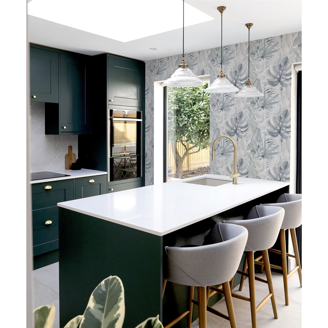 Arthouse Chalky Tropical Vinyl Wallpaper with Delicate Foliage – Paste the Wall Feature Wall, Soft Navy
