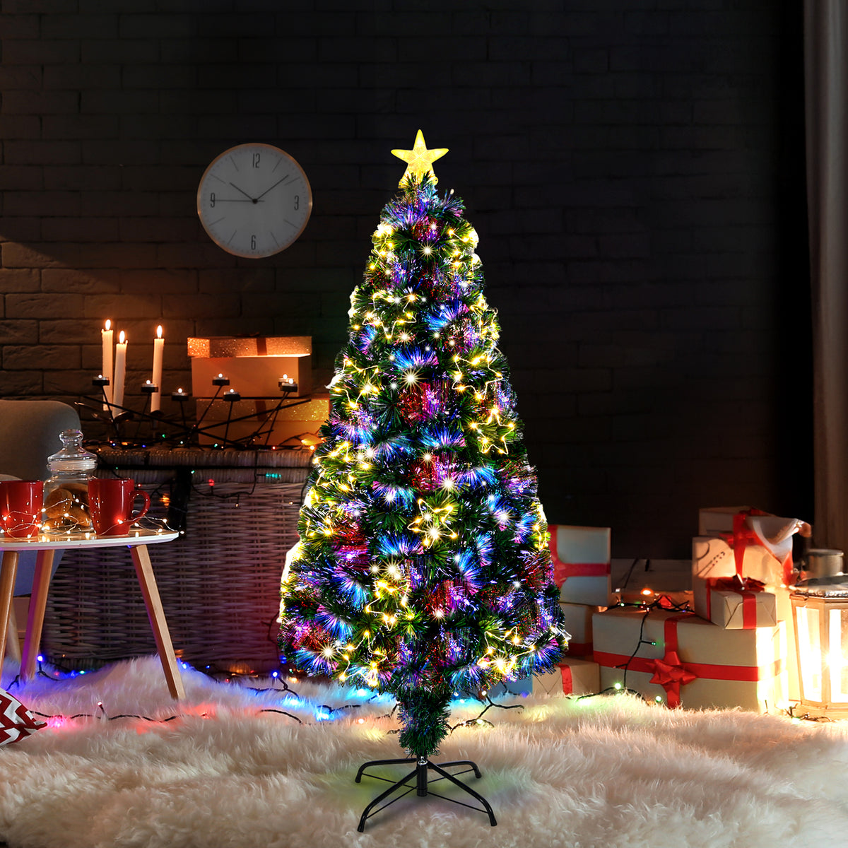 4ft Pre-Lit Fibre Optic Christmas Tree with Star Topper – 130 Branch Tips, Green