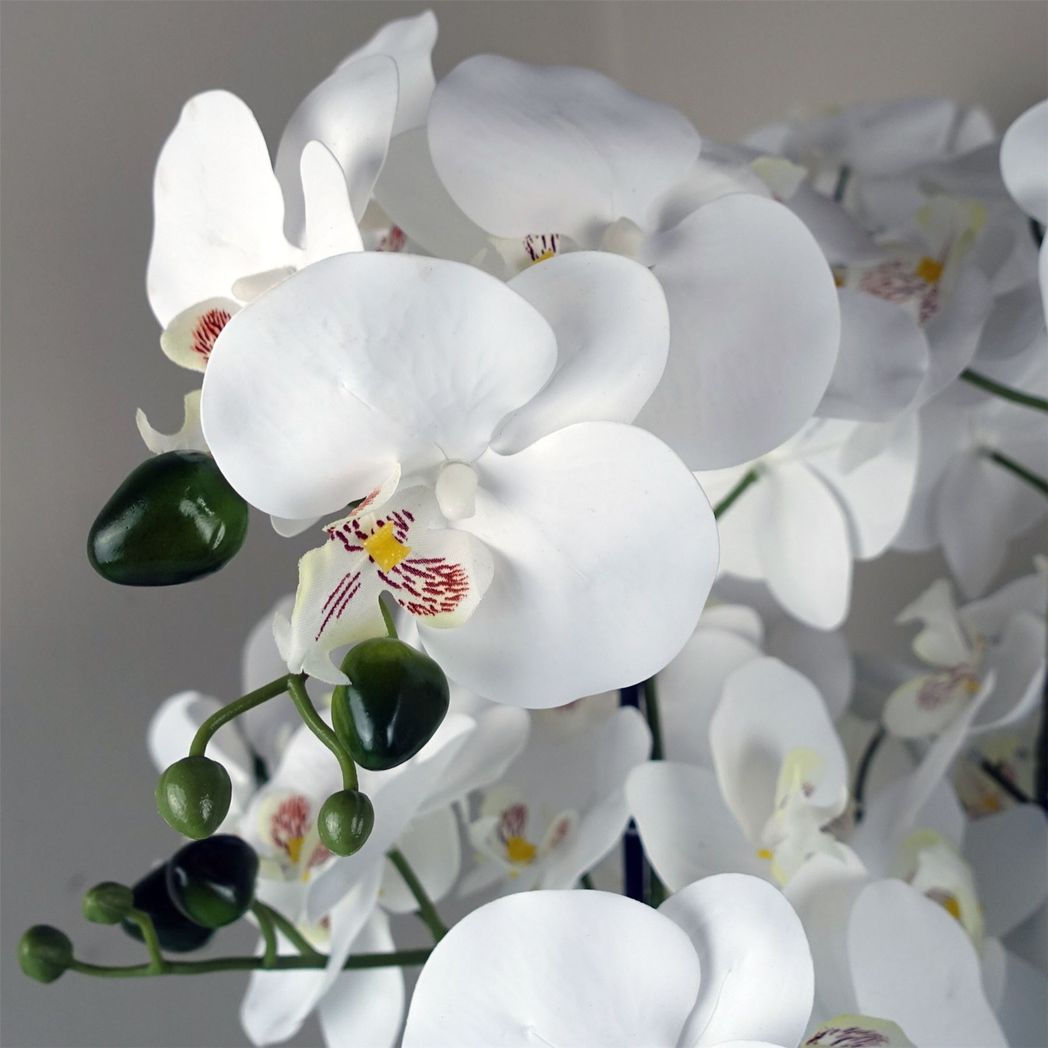 Leaf 60cm Artificial Orchid in White and Gold Ceramic Planter – Realistic PVC Flowers, Ready-to-Display Home Decor