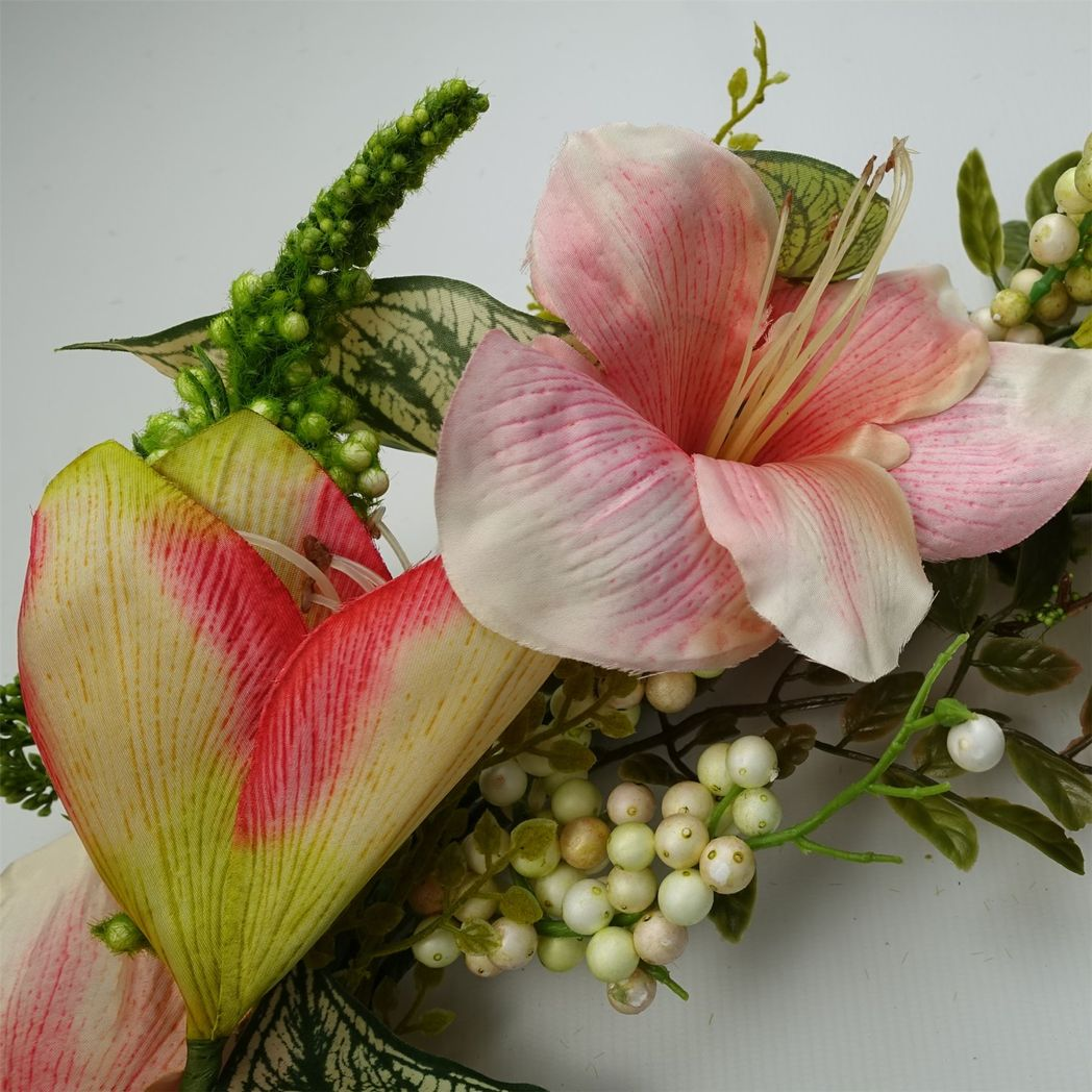 Leaf Luxury Artificial Pink Lily Wreath – 60cm Floristry Door Wreath with Woven Base