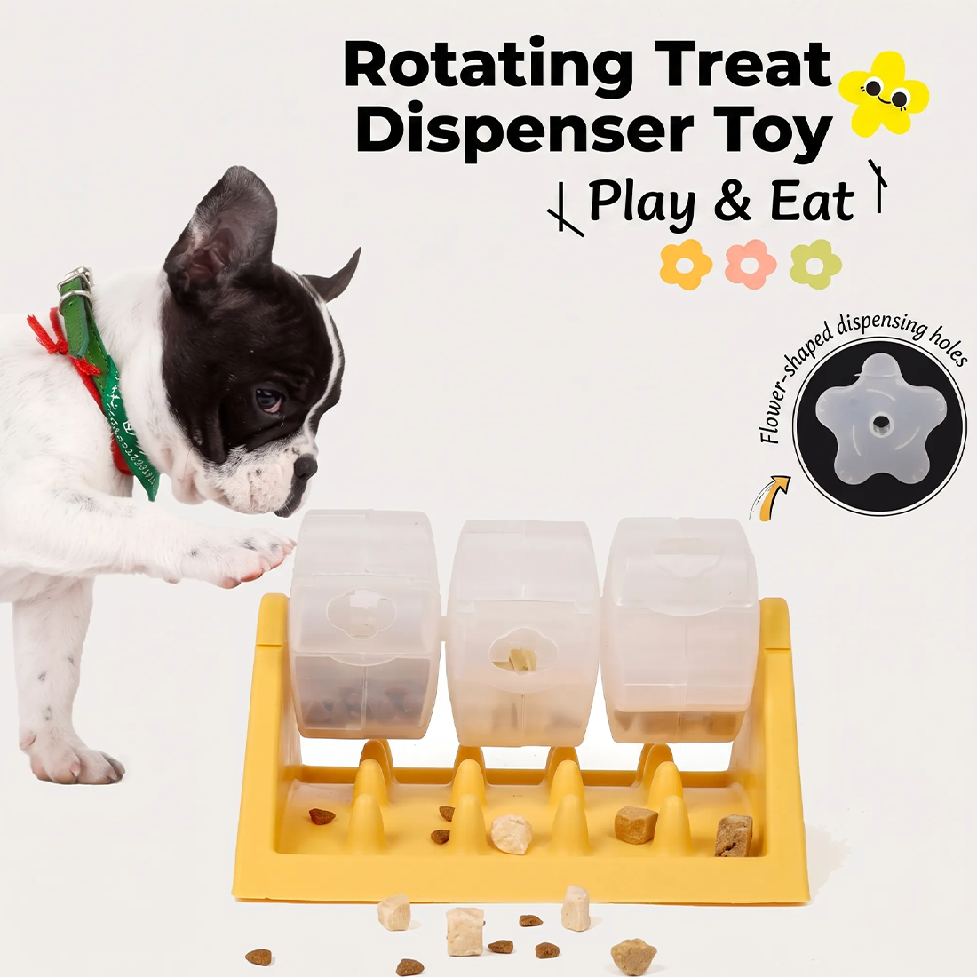 360° Rotating Puzzle Dog Bowl Slow Feeder – Interactive Treat Dispensing Pet Feeding Toy, Yellow