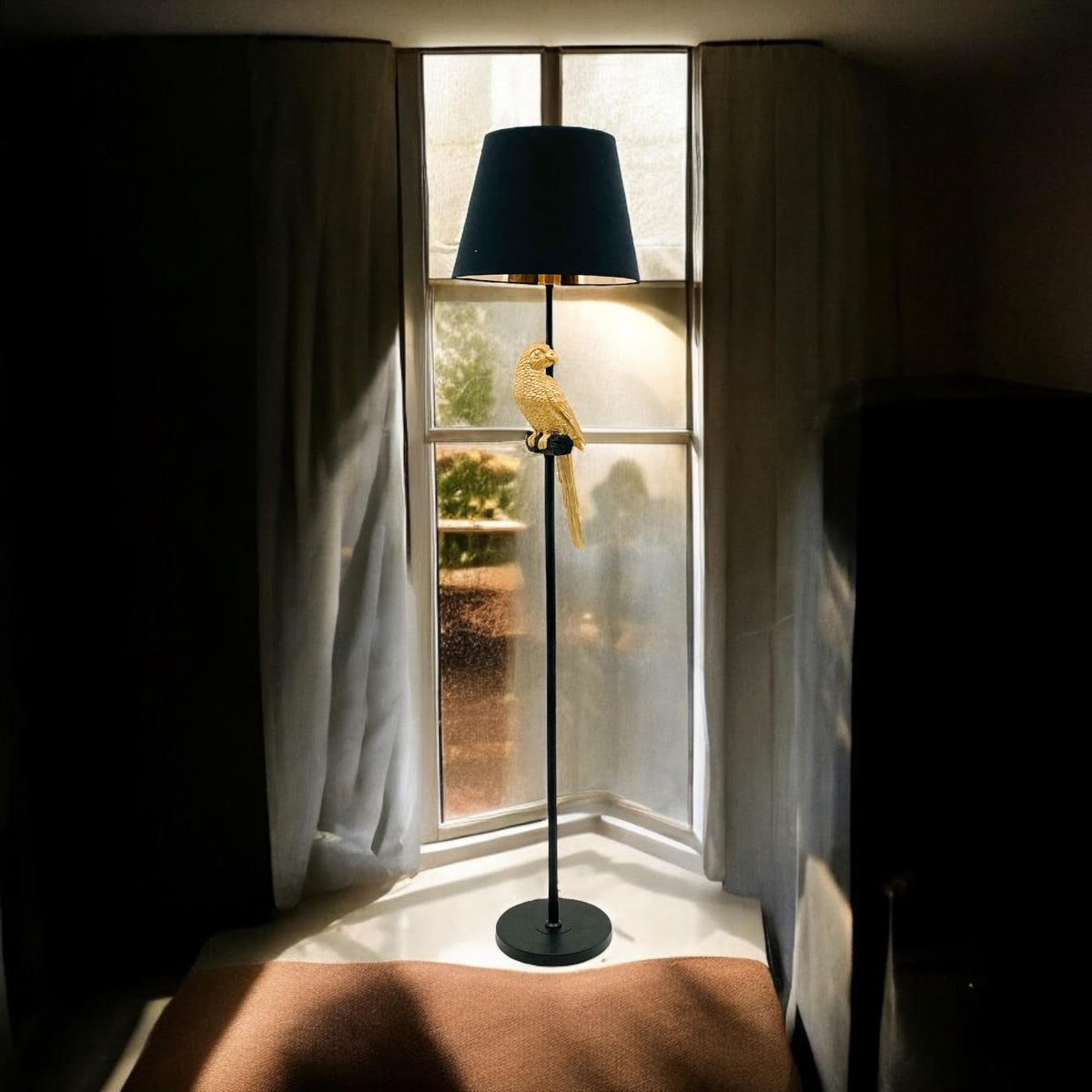 AcaciaHome 164cm Parrot Floor Lamp with Black Drum Shade – Modern Bird Design Standard Lamp
