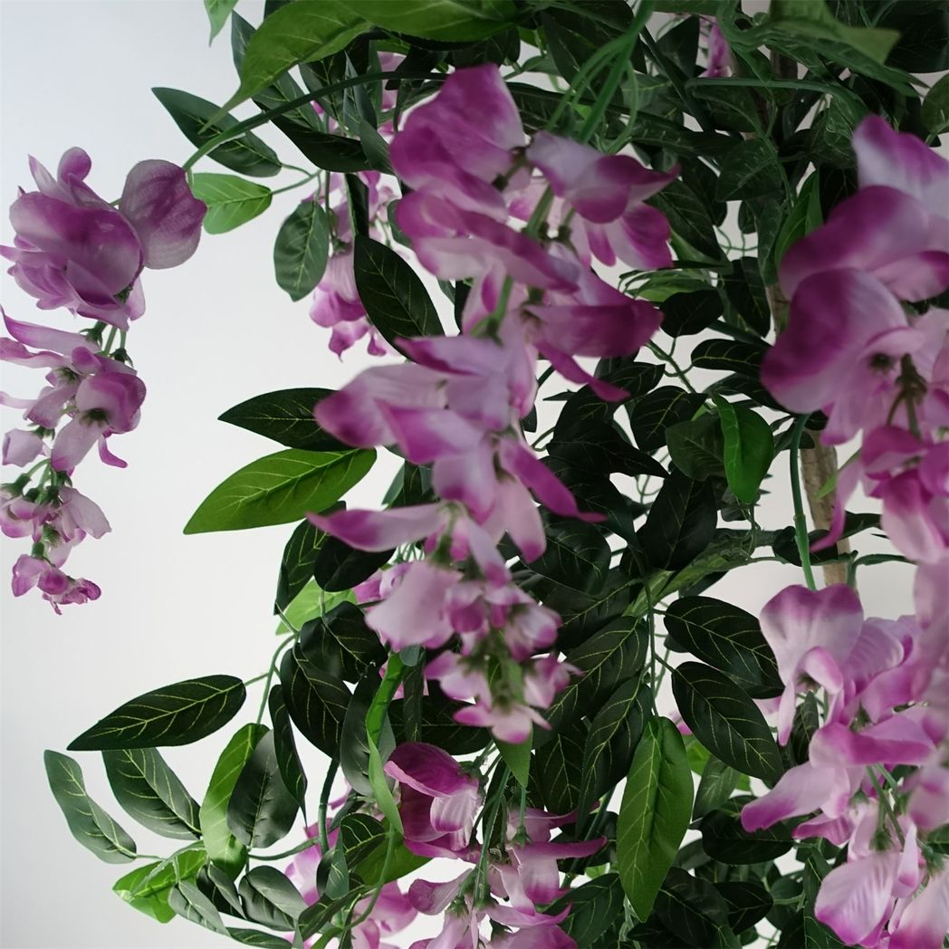 Artificial Wisteria Tree, 150cm in Light Pink – Realistic Wired Leaf Stems with Black Plastic Pot