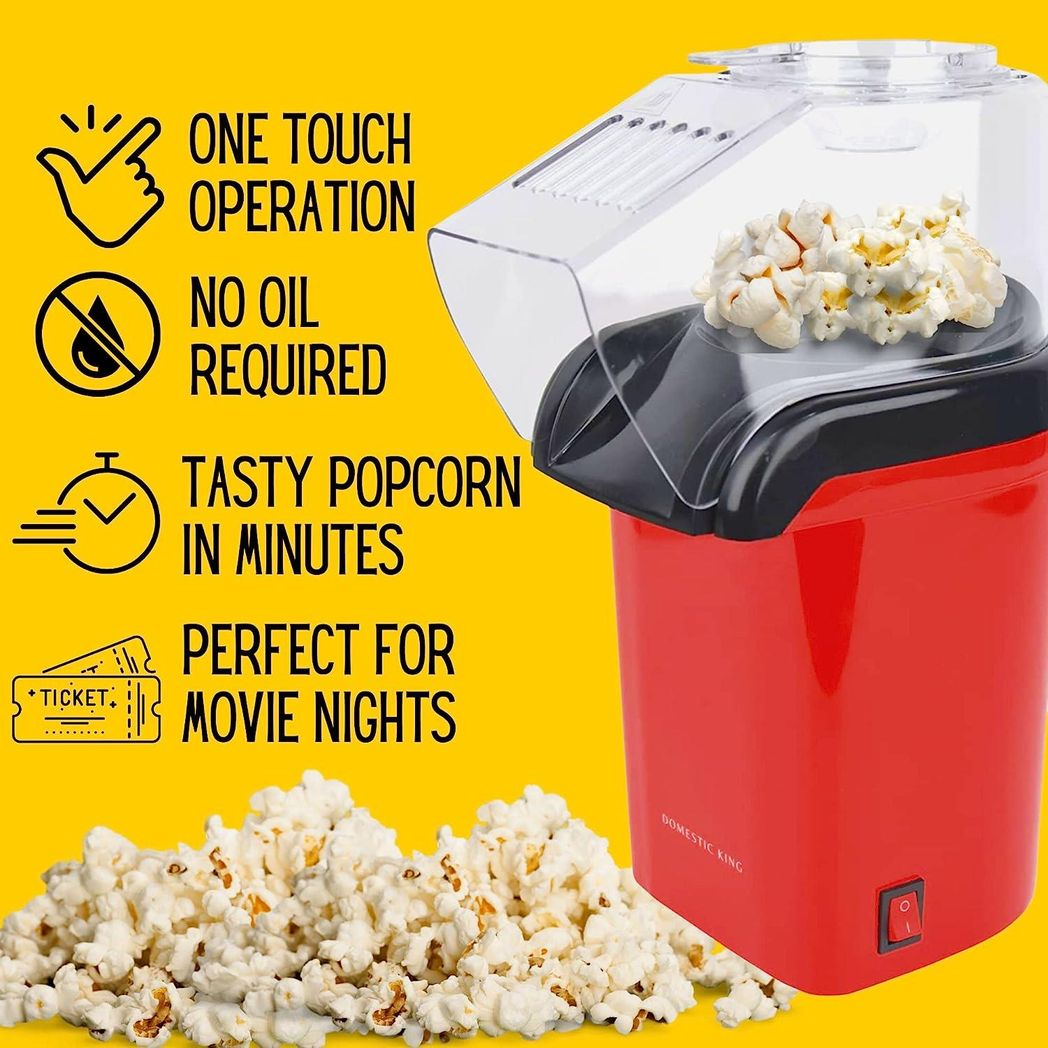 Domestic King 1200W Hot Air Popcorn Maker – Oil-Free Countertop Popcorn Machine, Model DK18049