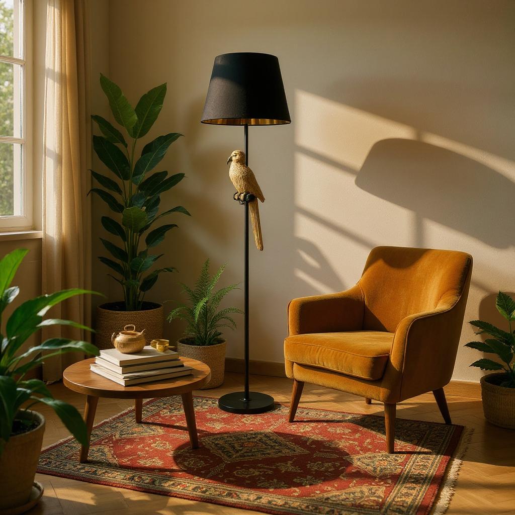 AcaciaHome 164cm Parrot Floor Lamp with Black Drum Shade – Modern Bird Design Standard Lamp