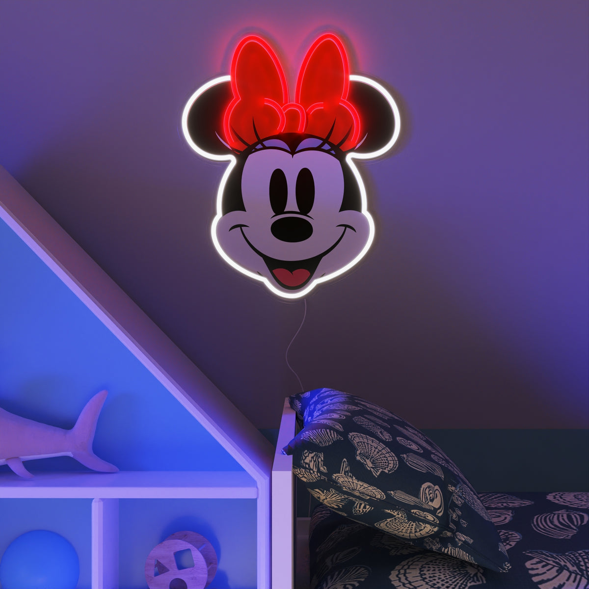 YELLOWPOP Disney Minnie Mouse Face LED Neon Wall Lamp – USB Licensed Light for Bedrooms, Red and White