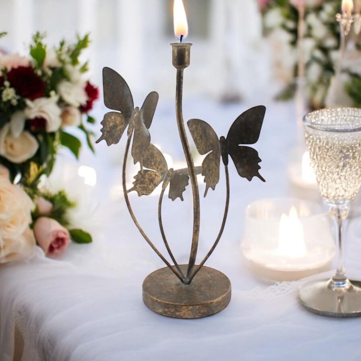 Butterfly Candle Holder 34cm – Gold Metal Art Deco Home Decor, Gift Boxed