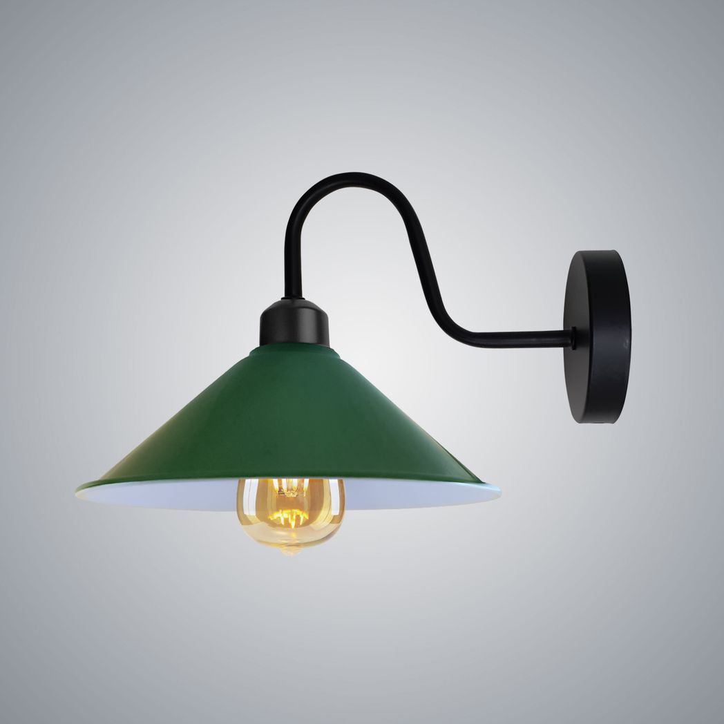 Vintage Swan Neck Wall Light with Cone Shade and E27 Socket – Dimmable Indoor Wall Sconce, Green