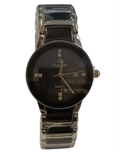 Clasico Ladies Round Watch – Black Dial, Date, Black and Silver Metal Strap, Water Resistant