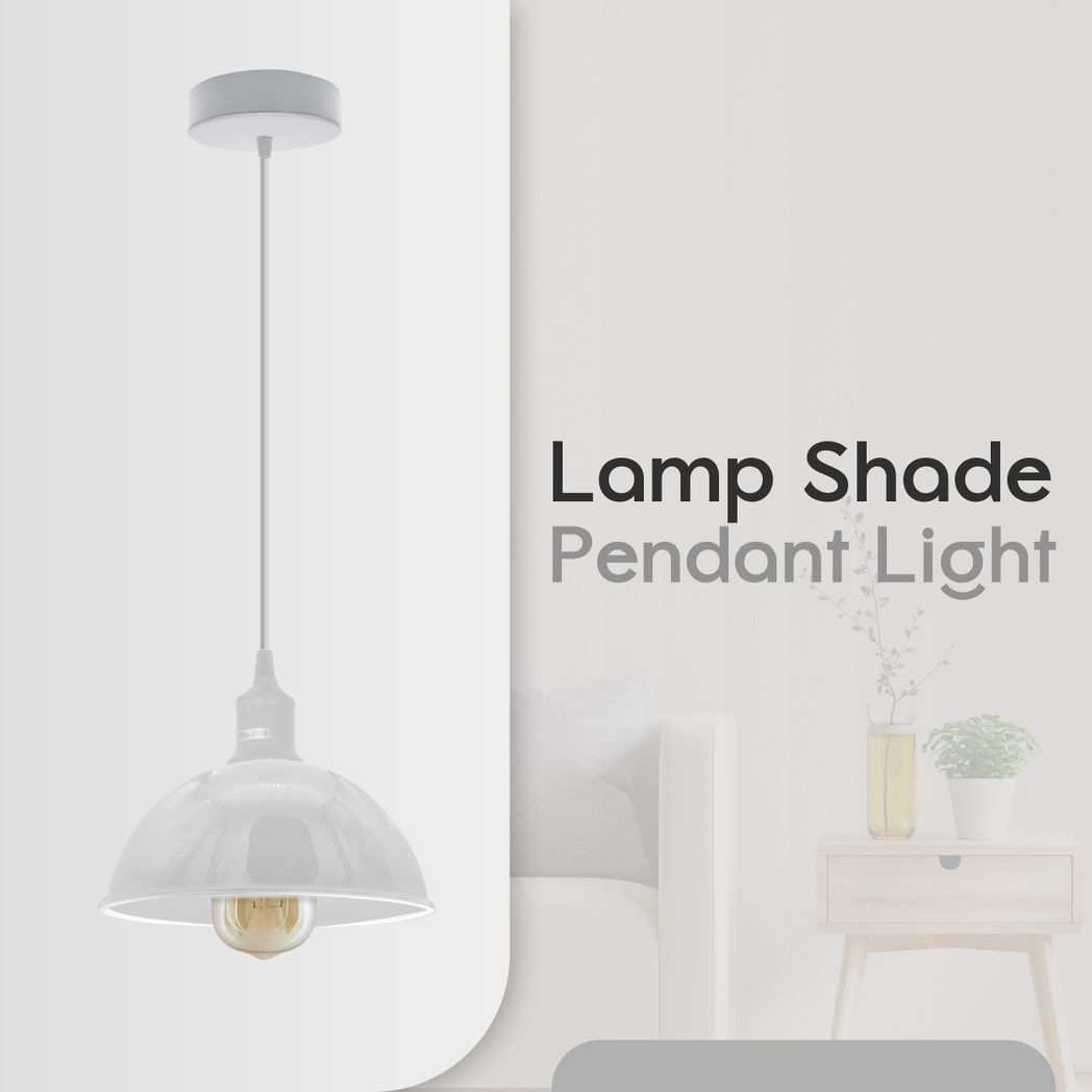 White Dome Metal Pendant Shades, 21cm – 2 Pack