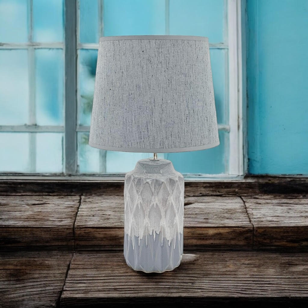 AcaciaHome Grey Two-Tone Ceramic Table Lamp with Drum Shade – 40cm Bedside & Desk Lighting