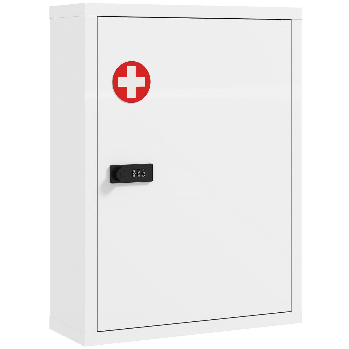 HOMCOM Wall Mount Medicine Cabinet with Combination Lock, Door and Storage Shelves – Bathroom Storage, White