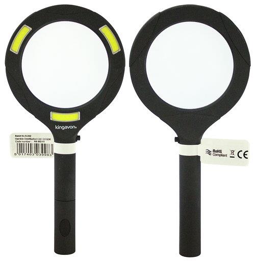 Kingavon Lightweight Magnifying Glass with 3W COB LED Light, 3x Magnification & 80mm Lens, Black