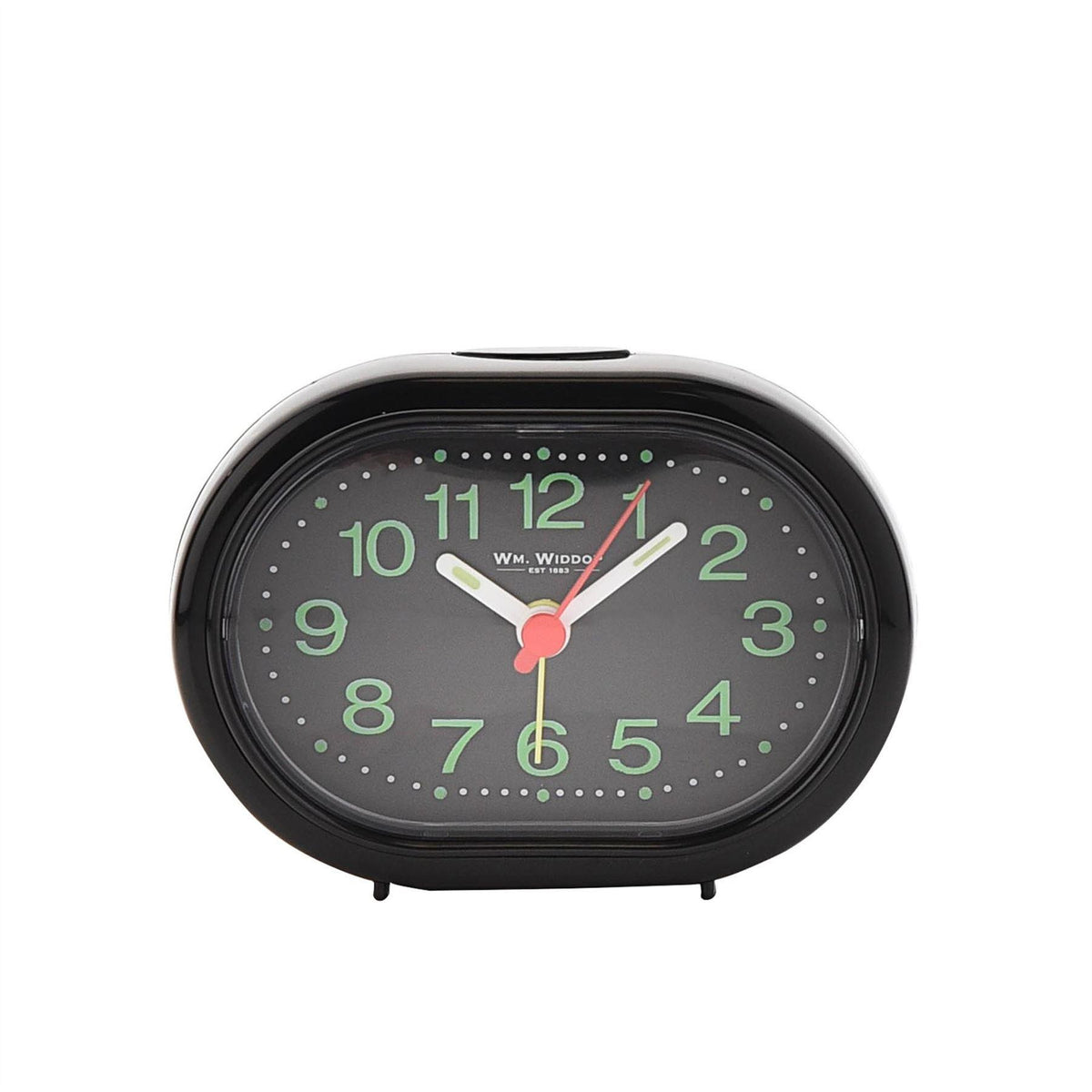 Wm. Widdop Oval Alarm Clock with Beep Alarm & Luminous Dial – Classic Bedside Clock, Black