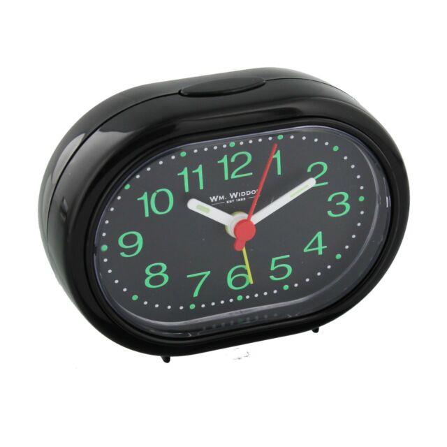 Wm. Widdop Oval Alarm Clock with Beep Alarm & Luminous Dial – Classic Bedside Clock, Black