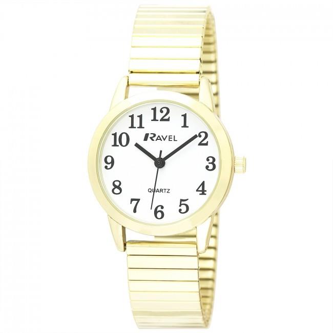 Ravel Ladies Super Bold Easy Read Watch, White Dial, Gold Expander Bracelet – R0232.02.2