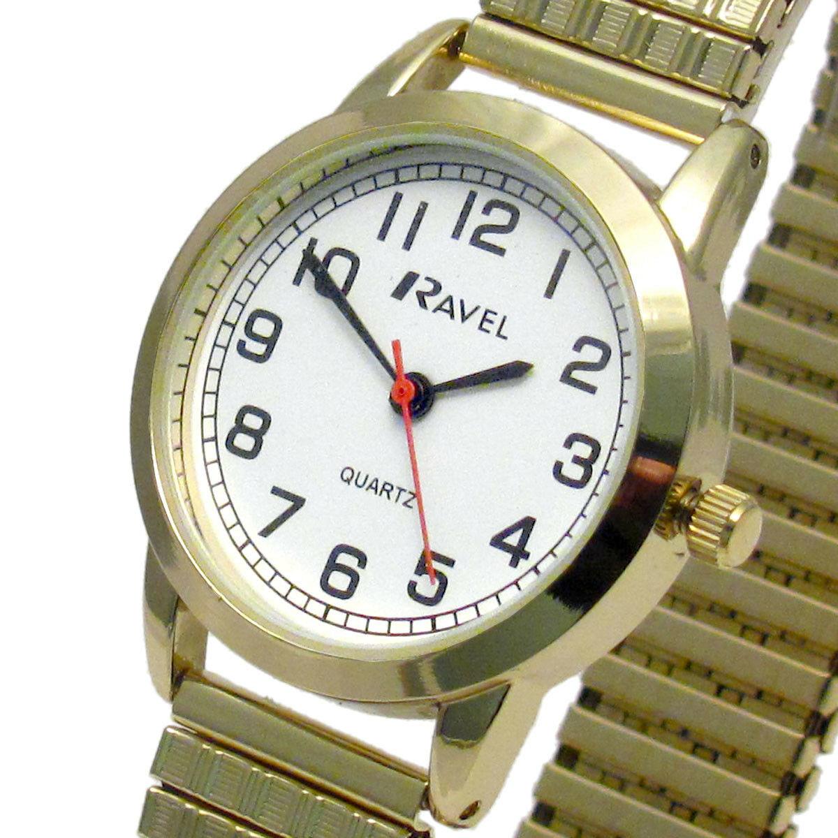 Ravel Ladies Super Bold Easy Read Watch, White Dial, Gold Expander Bracelet – R0232.02.2