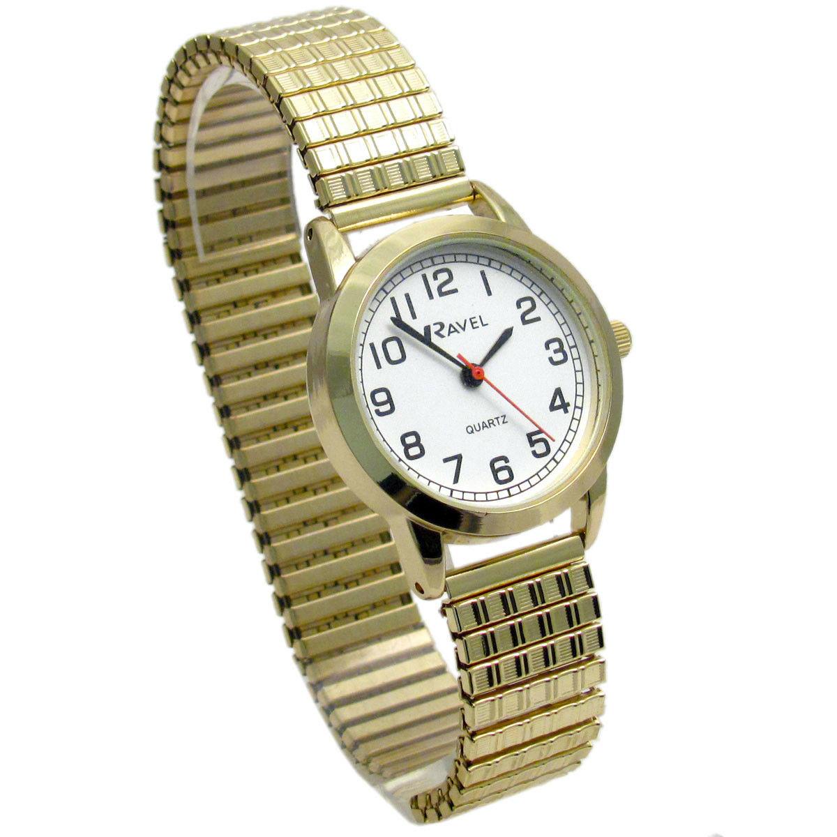 Ravel Ladies Super Bold Easy Read Watch, White Dial, Gold Expander Bracelet – R0232.02.2
