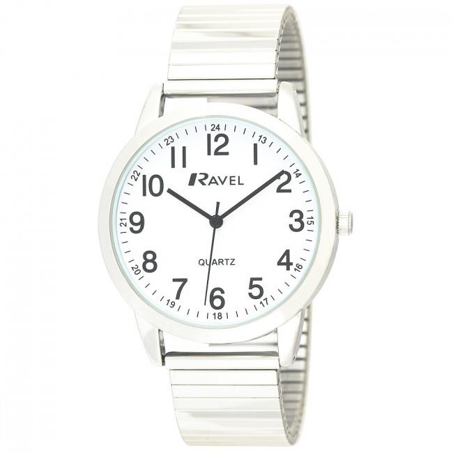 Ravel Men's Bold Number Watch, White Dial, Gold Expander Bracelet – R0232.21.1
