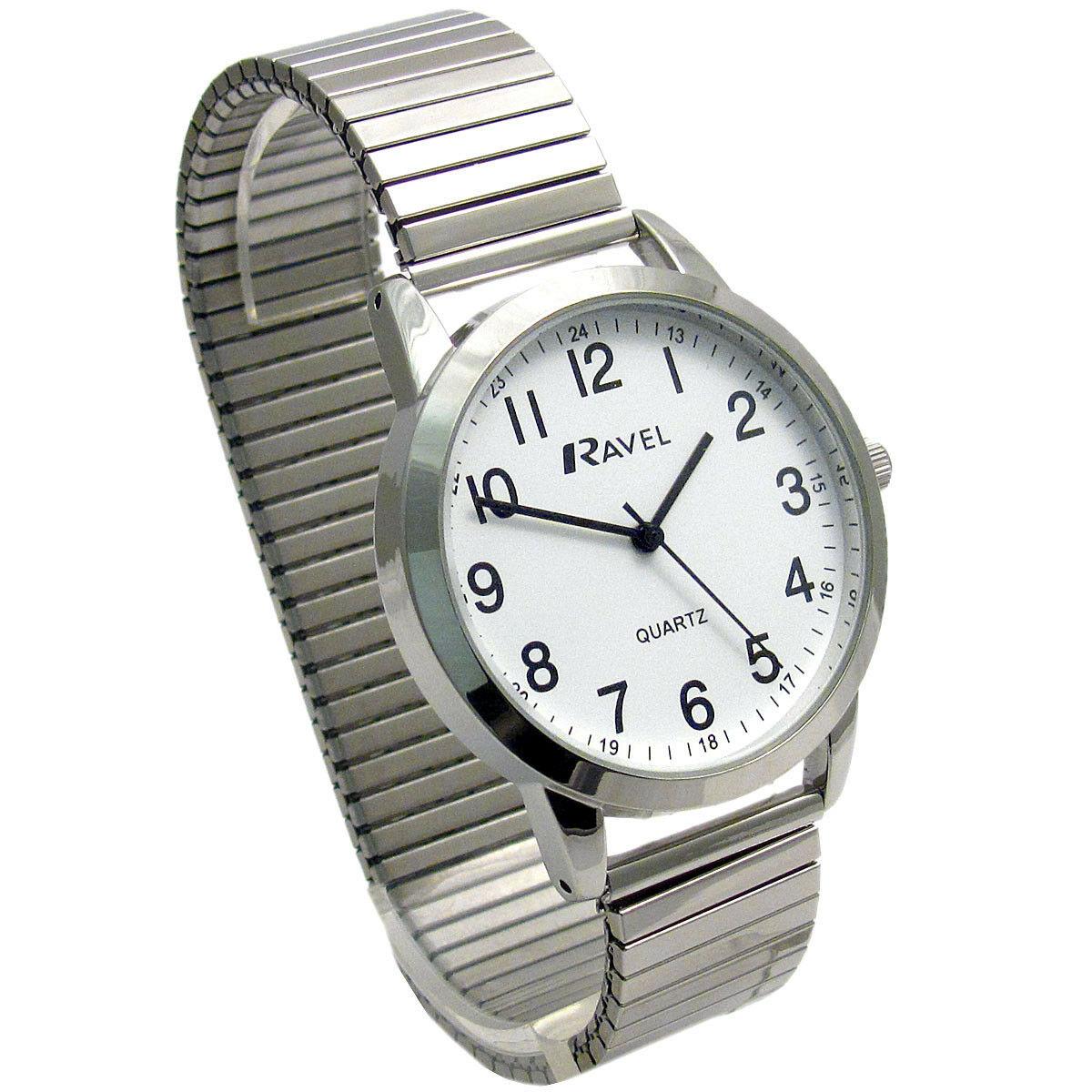 Ravel Men's Bold Number Watch, White Dial, Gold Expander Bracelet – R0232.21.1