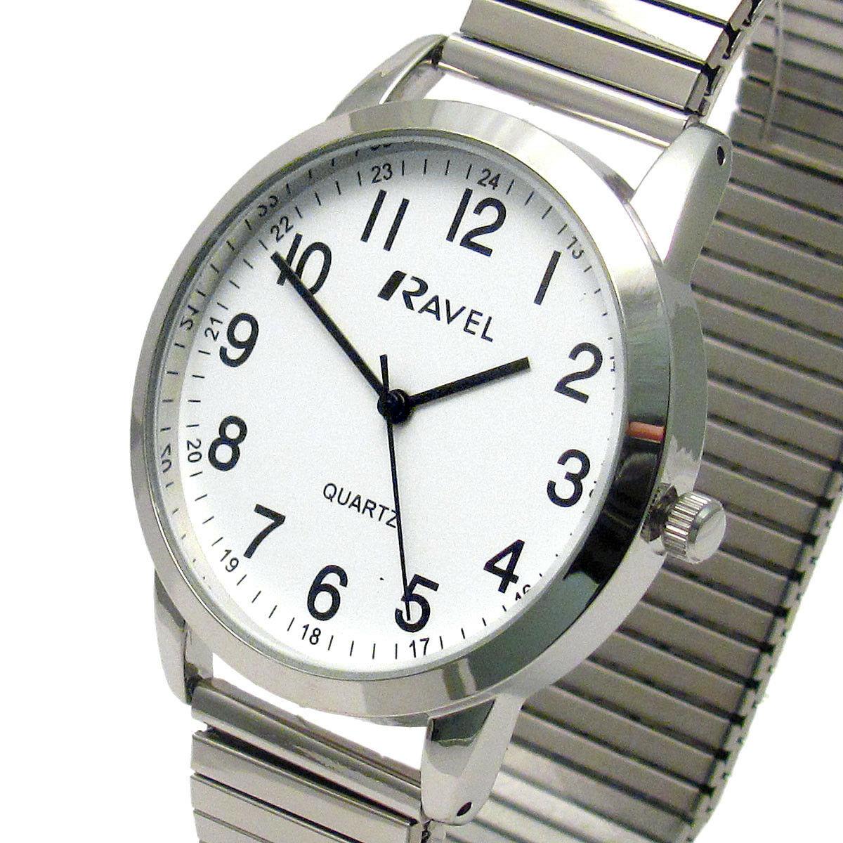 Ravel Men's Bold Number Watch, White Dial, Gold Expander Bracelet – R0232.21.1