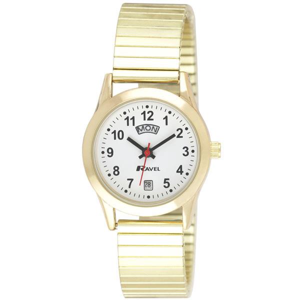 Ravel Women's Day/Date Watch, White Dial, Gold Expanding Bracelet Strap – R0706.19.2EX