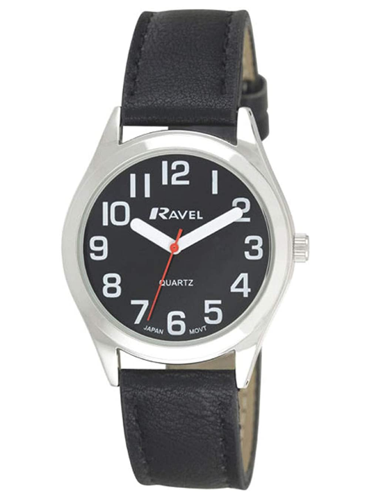Ravel Women's Classic Watch with Super Bold Dial & Black Faux Leather Strap – Silver Tone Case, R0125.03.2