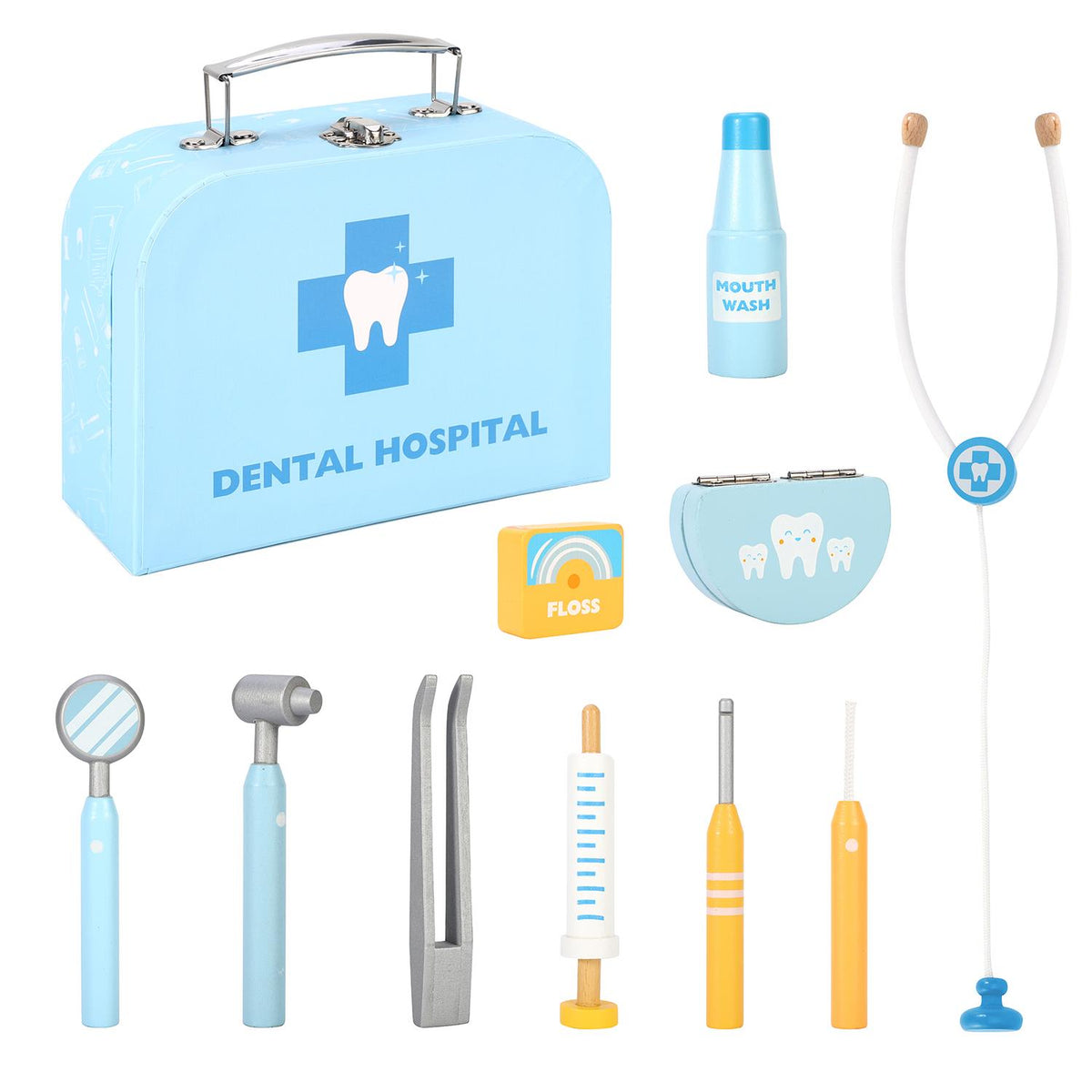 SOKA Wooden Dental Hospital Play Set with Toy Dental Tools – Pretend Play Dentist Clinic for Kids