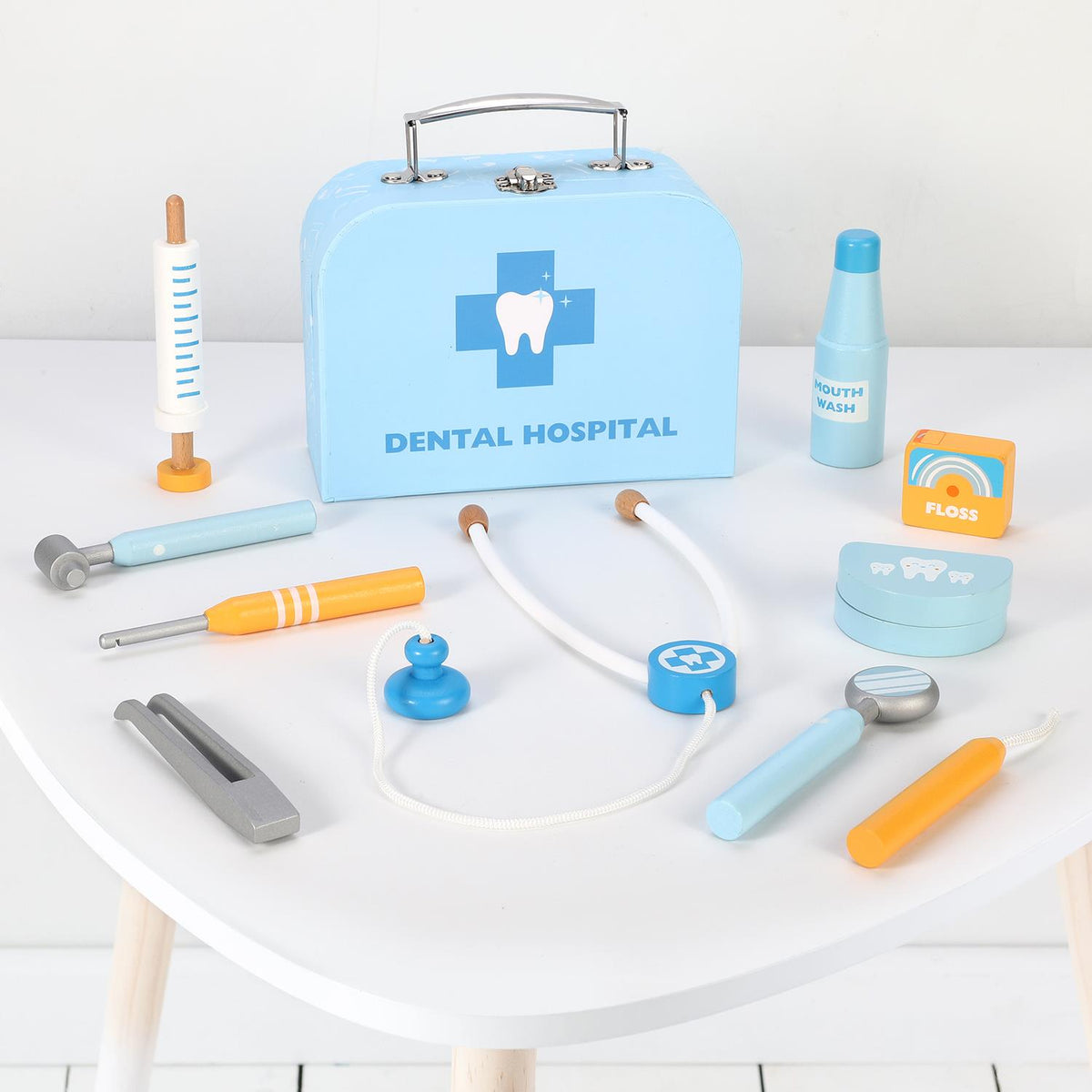 SOKA Wooden Dental Hospital Play Set with Toy Dental Tools – Pretend Play Dentist Clinic for Kids