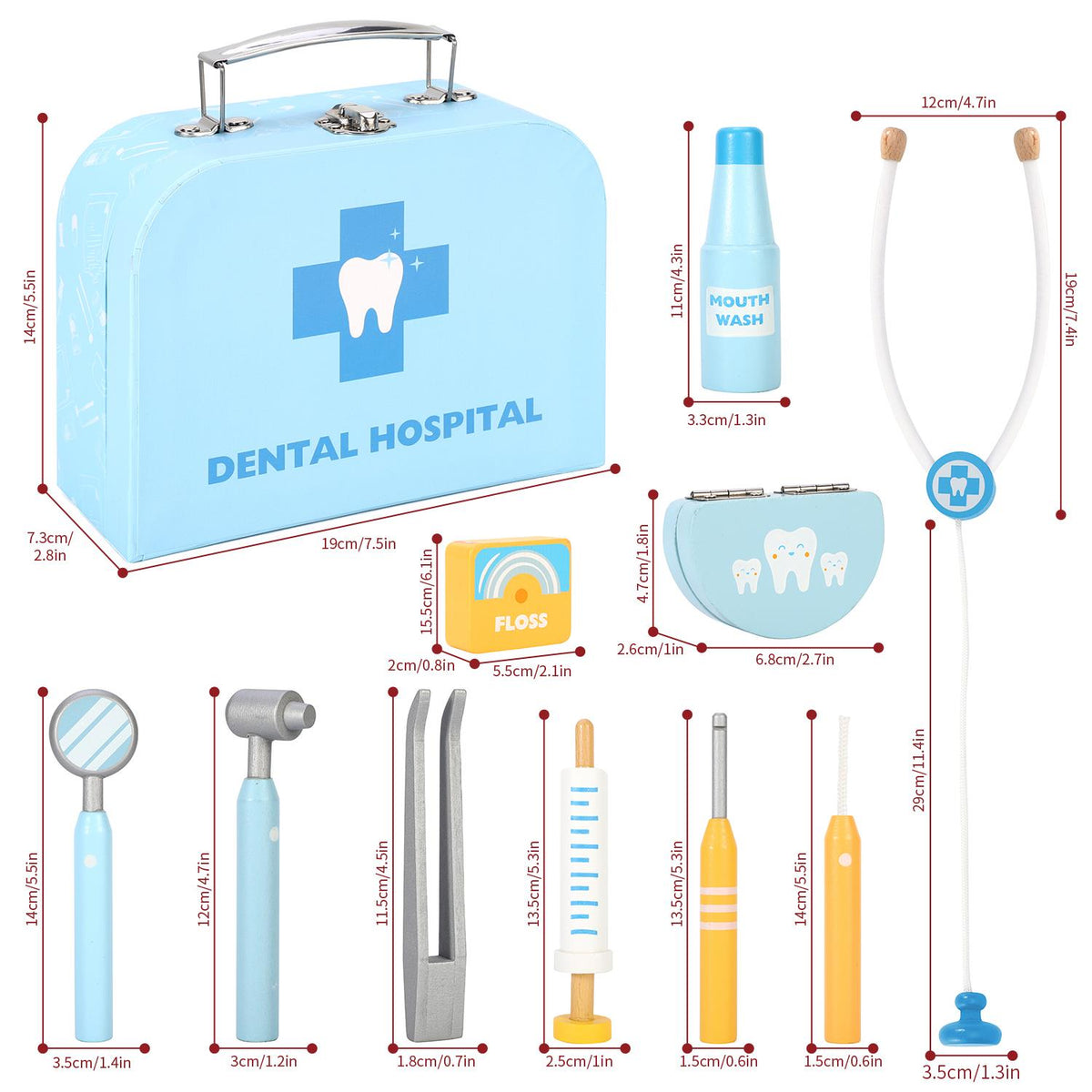 SOKA Wooden Dental Hospital Play Set with Toy Dental Tools – Pretend Play Dentist Clinic for Kids