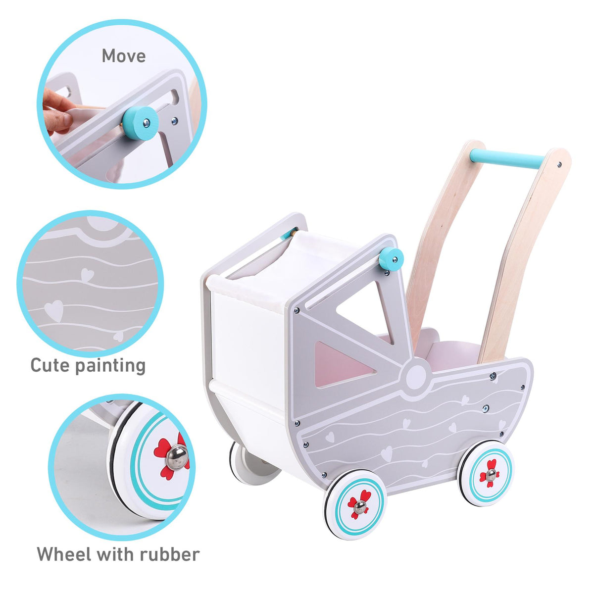 SOKA Wooden Doll's Pram with Bedding – Classic Role Play Toy for Ages 3+